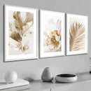 Kit 3 Quadros Decorativos Folhagem Dourada | Moderno