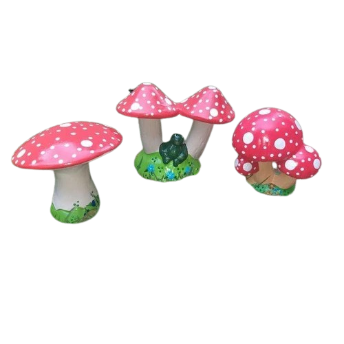 Kit 3 Cogumelos em Cerâmica | Enfeite Decorativo para Jardim