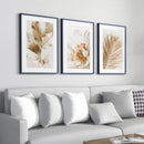 Kit 3 Quadros Decorativos Folhagem Dourada | Moderno